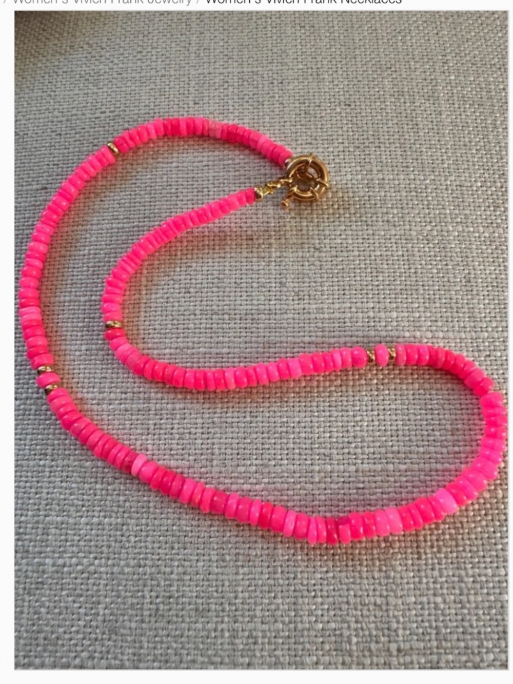 Vivien Frank Neon Pink Gemstone Beaded Necklace 14K Gold Filled - Picture 4 of 9